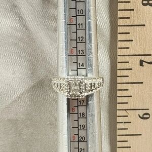 Sterling Silver/Diamond Cluster Ring Size 7 Marked/Tested+ Filigree Heart Band